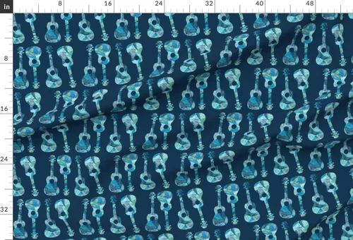 Vista 2 de Spoonflower Tela - Ukelele, hawaiano, acuarela, azul, música, isla, océano, Hawaii, impreso en tela de gasa Fat Quarter - Costura de ropa de moda