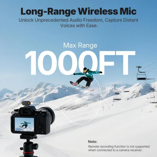 Vista 5 de MAONO Micrófono Lavalier inalámbrico para cámara/PC/portátil/teléfonos, mini micrófono de solapa con 48 khz 24 bits, rango de 1000 pies, cancelación