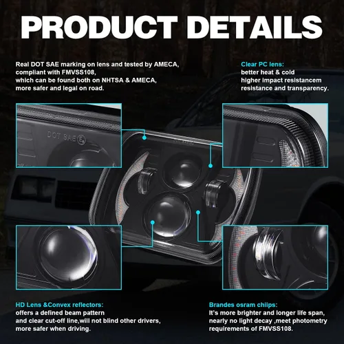 Vista 3 de Faros delanteros LED 1000% brillantes 180W H6054 5x7 7×6, 7 × 6, faros LED 7x6, haz sellado con DRL/señal de giro compatible con Ford Wrangler Jeep