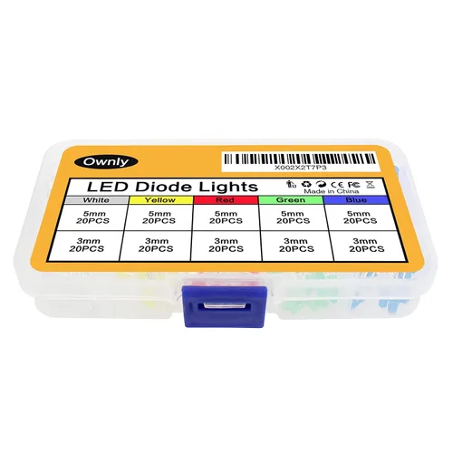 Vista 7 de Kit de 200 piezas de diodos LED de 3 mm y 5 mm, mini/pequeños/individuales, luz LED única, juego surtido de bombillas LED difusos verde