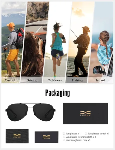 Vista 6 de LUENX - Lentes de sol polarizadas con protección UV 400 para hombre y mujer, incluye funda