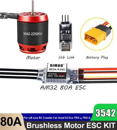 Vista 8 de AM32 80A RC Motor sin escobillas ESC Combo 3542-1850KV Motor sin escobillas y ESC con conector USB sin sensor RC ESC Kit de motor para 1/8 1/10