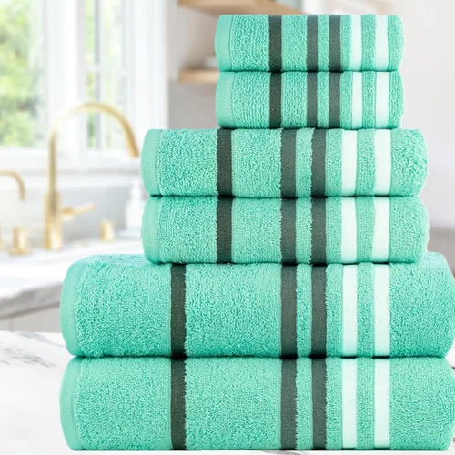 Vista 2 de CASA COPENHAGEN Exotic - Juego de 6 toallas de diseño de 100% algodón egipcio, color azul aguamarina, 550 GSM, 2 toallas de baño, 2 toallas de baño