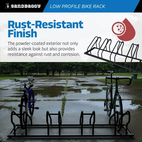 Vista 5 de Sandbaggy Portabicicletas comercial de perfil bajo, para exteriores, montaje en superficie, acero - 4 bicicletas (4 de capacidad (perfil bajo), 1)