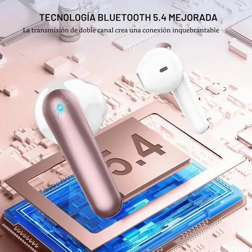 Vista 2 de Auriculares inalámbricos, auriculares Bluetooth 5.4, 48H, auriculares estéreo, pantalla LED con micrófono, IP7 impermeable en auricular, ajuste Ose