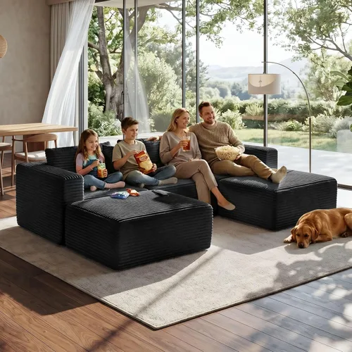 Vista 5 de 110" Sofá seccional modular con 2 otomanos móviles, sofás nube para sala de estar, sofá de forma U con asiento profundo sin huesos, lujosa tela