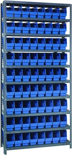 Vista 332 de Quantum QSBU-245BK Heavy Duty Shelving Unit with (7) Shelves and (24) QUS245 Black Bins for Garage Warehouse Storage Distribution 400 lb Load