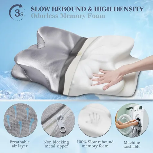 Vista 5 de CCidea Almohada cervical de apoyo para el cuello para dormir y aliviar el dolor – Almohadas ergonómicas de espuma viscoelástica de contorno