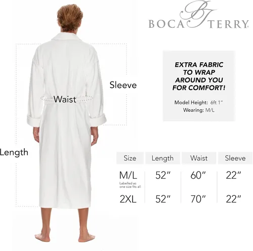 Vista 3 de BOCA TERRY, bata de baño de lujo, bata de baño de felpa de algodón blanco, ML y 2X, Blanco