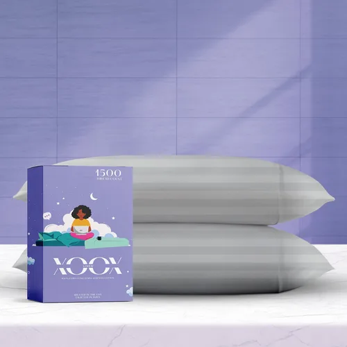 Vista 24 de XOOX Linen Juego de 4 fundas de almohada de algodón egipcio, tamaño Queen, fundas de almohada de lujo de 1500 hilos de alto tamaño estándar