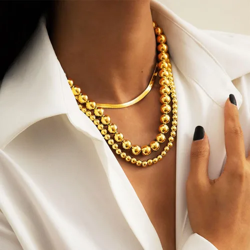 Vista 3 de Sixexey Collar de cuentas de oro, collares en capas, collar de cadena de bolas, joyería para mujer