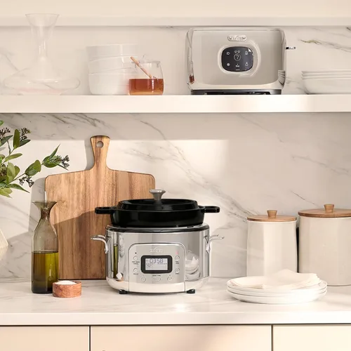 Vista 3 de All-Clad Olla de cocción lenta eléctrica 7 en 1 de 5 cuartos de galón con acero inoxidable y hierro fundido, 1200 W - Olla esmaltada negra
