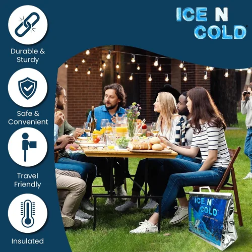 Vista 4 de ICE N COLD Bolsas de refrigeración aisladas para pícnic/compras (paquete de dos) para comestibles, camping, senderismo, playa, viajes, ligero