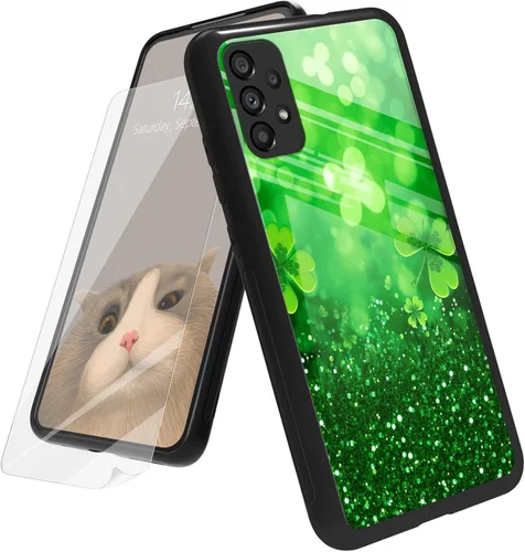 Vista 144 de Funda para Samsung Galaxy A12 5G con protector de pantalla, parte trasera de vidrio templado + TPU de silicona suave que absorbe los golpes