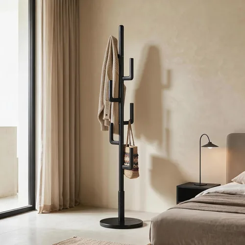 Vista 8 de Perchero independiente de madera maciza de cactus con 6 ganchos en forma de L y 3 tamaños ajustables, para dormitorio, entrada, sala de estar