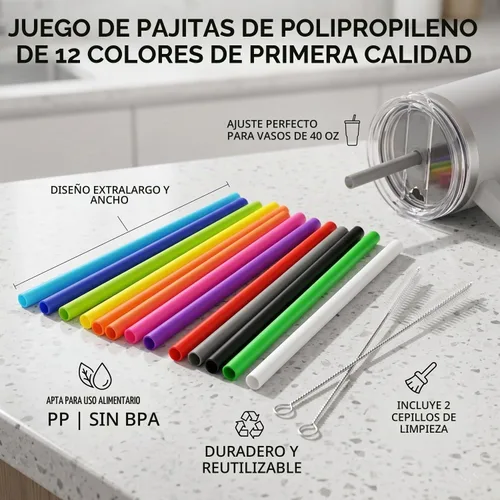 Vista 8 de ALINK Pajitas reutilizables para vaso Stanley de 40 onzas y 30 onzas, popotes de plástico duro de 12 pulgadas de largo, popote de repuesto de 12