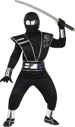 Vista 2 de Disfraz de ninja de espejo plateado para niños, talla XL