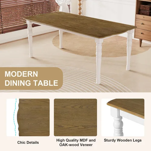 Vista 137 de Juego de mesa de comedor vintage de 6 piezas, juego de mesa de comedor de cocina de madera maciza con 4 sillas ergonómicas acolchadas y banco, mesa