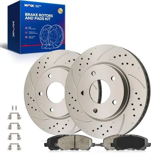 Vista 47 de Kit de freno delantero KAX, rotores de freno ranurados y con hendiduras, pastillas de freno cerámicas Compatible con Honda Accord 1990 1991 1992