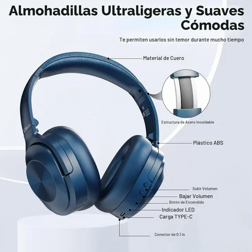 Vista 4 de Auriculares con cancelación activa de ruido, auriculares inalámbricos con cancelación de ruido, micrófono de 40 horas de reproducción, auriculares