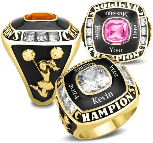 Vista 9 de Anillo de campeonato de acero inoxidable con texto y color personalizados - Trofeo, fútbol americano, béisbol, baloncesto, deportes electrónicos