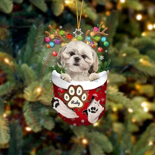 Vista 103 de Adornos personalizados de Pug cervatillo – Decoración personalizada para árbol de Navidad con patas de bolsillo de nieve