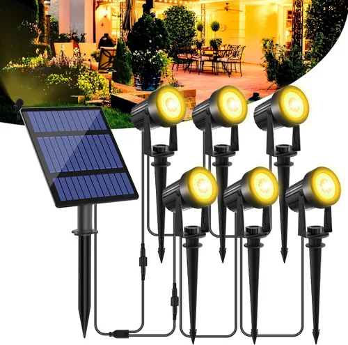 Vista 16 de T-SUNUS Luces Solares de Navidad para Exteriores Blancas 6000K IP65 Impermeables 2 en 1 Reflectores de Paisaje, Cable de 9.8 pies con Panel Separado