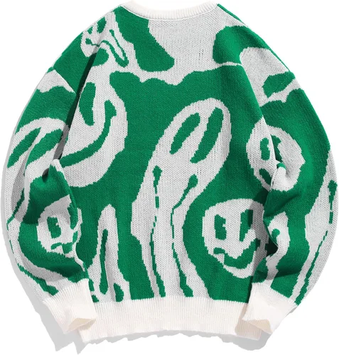 Vista 96 de ZAFUL Y2K - Suéter casual con estampado de llama estética para hombre, suéter de punto holgado, manga larga, cuello redondo