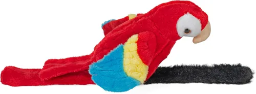 Vista 5 de Wild Republic Perching loro, guacamayo escarlata, pulsera a presión, registros y repeticiones, 9 pulgadas, regalo para niños, juguete de peluche