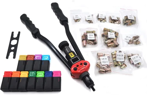 Vista 14 de Kit de pistola remachadora de tuerca de mano de 12.992 in de 13 pulgadas, herramienta de ajuste de rosca, fijador de tuercas NutSert métrico SAE
