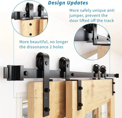 Vista 5 de ZEKOO - Kit de herrajes para puerta de granero de 5 pies y 2 puertas, pista única, ahorro de espacio J-shape rollrer, Heavy-Duty,Sliding Smooth &