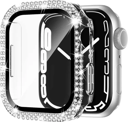 Vista 15 de Adepoy Funda para Apple Watch de 38 mm Serie 3/2/1 con protector de pantalla de vidrio templado, doble Bling Case Crystal Diamonds Bumper Total Hard