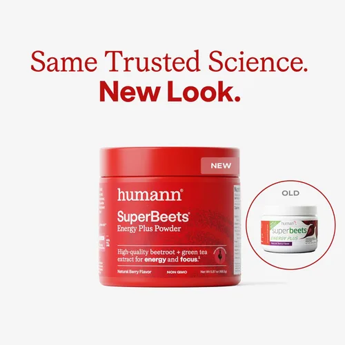 Vista 2 de Humann SuperBeets Energy Plus con extracto de semilla de uva, polvo de raíz de remolacha, extracto de té verde, cafeína, vitamina C, sin OMG, 5.87