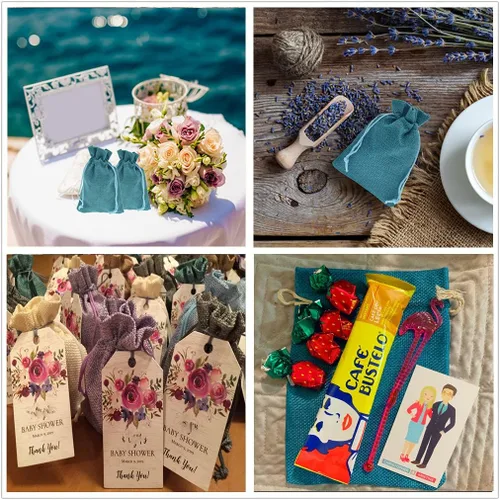 Vista 7 de 50 bolsas de arpillera con cordón, pequeñas bolsas de regalo de lino, bolsas de joyería de yute para recuerdos de boda, fiestas, manualidades