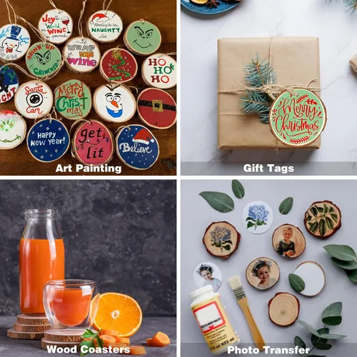 Vista 9 de Collabell Kit de adornos de Navidad de madera, 20 piezas de rebanadas de madera natural sin terminar con agujeros preperforados para pintar