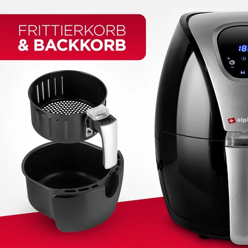 Vista 4 de alpina Hot air fryer, fryer, roasting, frying, grilling, roasting and frying, up to 80% less fat, 2-4 people, 2.4 liters, black