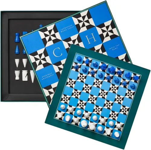 Vista 10 de PrintWorks Art of Chess – Juego de ajedrez de madera en blanco y negro con tablero acrílico – Elegante juego de mesa de café para adultos y familias