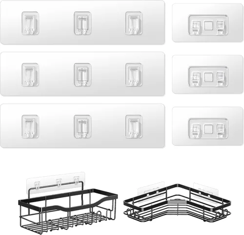 Vista 13 de Ganchos de repuesto adhesivos para regadera, tiras transparentes resistentes, sin taladrar Transparente-8Pack 2Hook