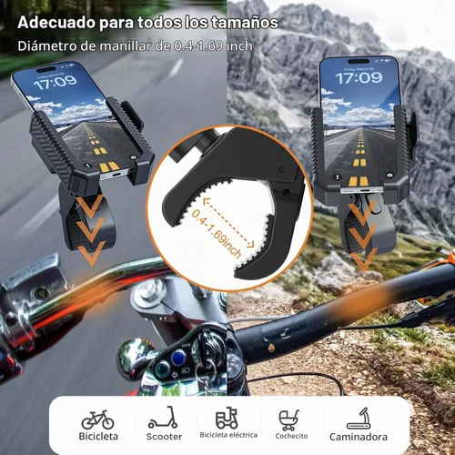 Vista 4 de Wonwood_direct Soporte de teléfono para bicicleta, soporte de teléfono para motocicleta que no bloquea la cámara, abrazadera de teléfono celular