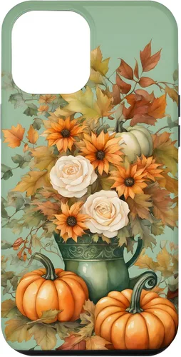 Vista 26 de Vintage Autumn Flower Fall Pumpkin Teal Case for iPhone 17