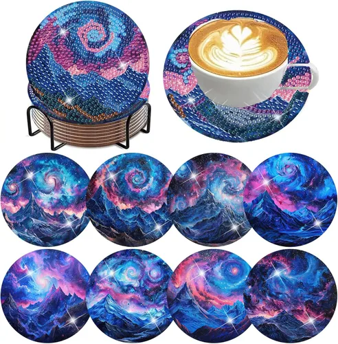 Vista 13 de ijbnhd 8 posavasos de pintura de diamantes de animales, posavasos de arte de diamantes con soporte para principiantes y adultos, suministros