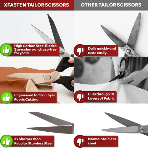 Vista 4 de XFasten Tijeras de sastre profesionales de alta resistencia, 9.5 pulgadas, tijeras de modista ultra afiladas para corte de tela Tijeras de coser