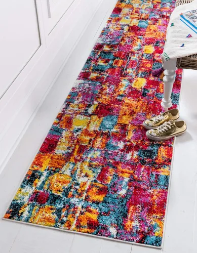 Vista 13 de Unique Loom colección Lyon - Alfombra abstracta y moderna, Polipropileno, Multi/Verde