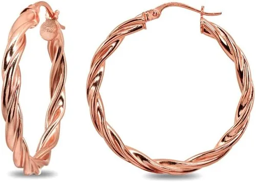 Vista 2 de Aretes de aro redondos de plata de ley con destello de oro rosa para mujer (0.079 x 0.591 in - 45 mm de diámetro)