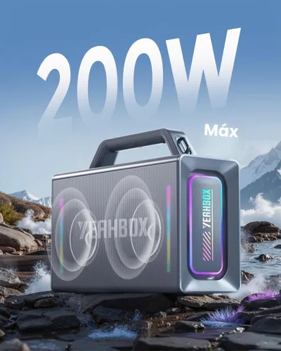 Vista 2 de Yeahbox Thunder 500 Altavoz de Fiesta – Sistema PA Bluetooth de Potencia Máxima de 200W con Micrófonos Inalámbricos Duales, Tarjeta de Sonido DSP