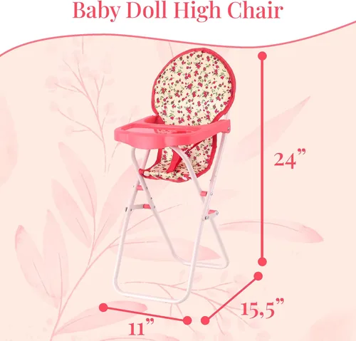 Vista 3 de Silla alta plegable para muñeca de bebé, accesorios para muñecas, muñecas y accesorios para silla alta para muñecas de 18 pulgadas, juego