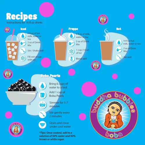 Vista 5 de Kit para preparar té de burbujas (boba), para 60+ bebidas y 6 sabores; incluye bolitas boba, tazas, mezclador y popotes