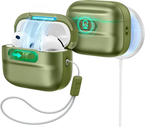 Vista 21 de ESR Funda para AirPods Pro (2023/2022/2019, 2ª/1ª generación), compatible con Airpods Pro 2 (cable USB-C/Lightning), listo para MagSafe, bloqueo