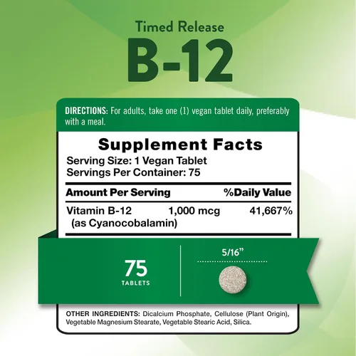 Vista 2 de Nature's Truth Vitamina B12 1000 mcg 75 tabletas de liberación temporal Suplemento vegano, sin OMG y sin gluten