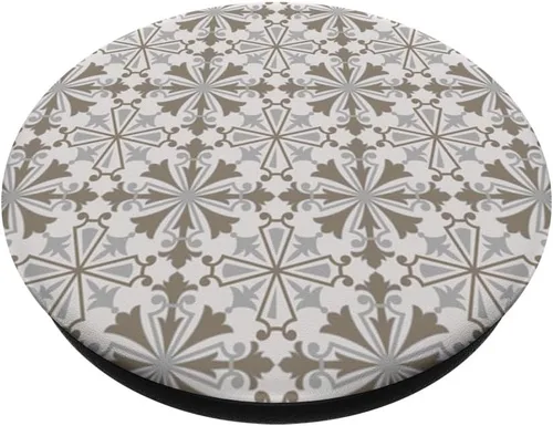 Vista 2 de PopSockets Estándar PopGrip con patrón de azulejos marroquíes mediterráneos y gris arena neutra, beige y gris